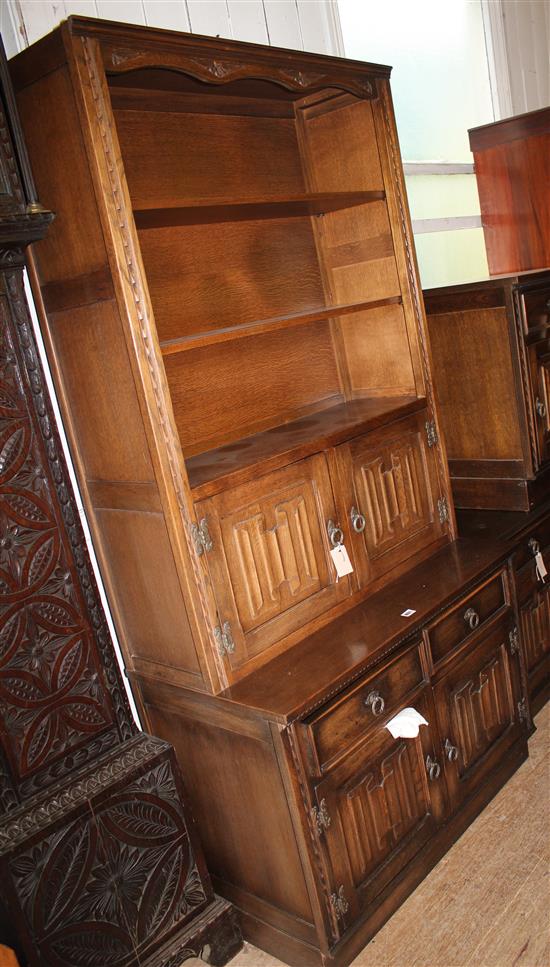 Repro oak side cabinet, 2 matching cabinets with linen fold carving